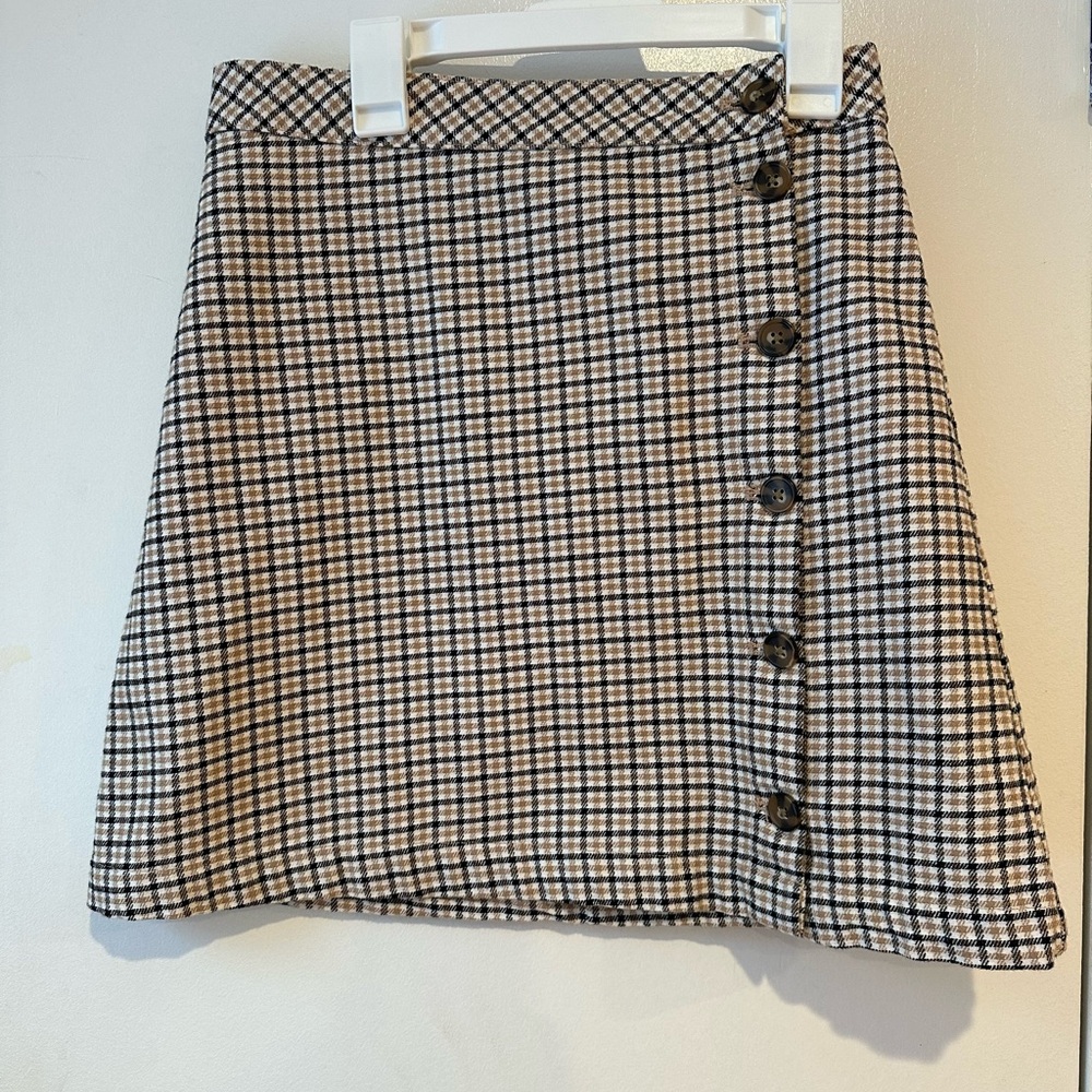 Plaid Button-Down A-Line Skirt